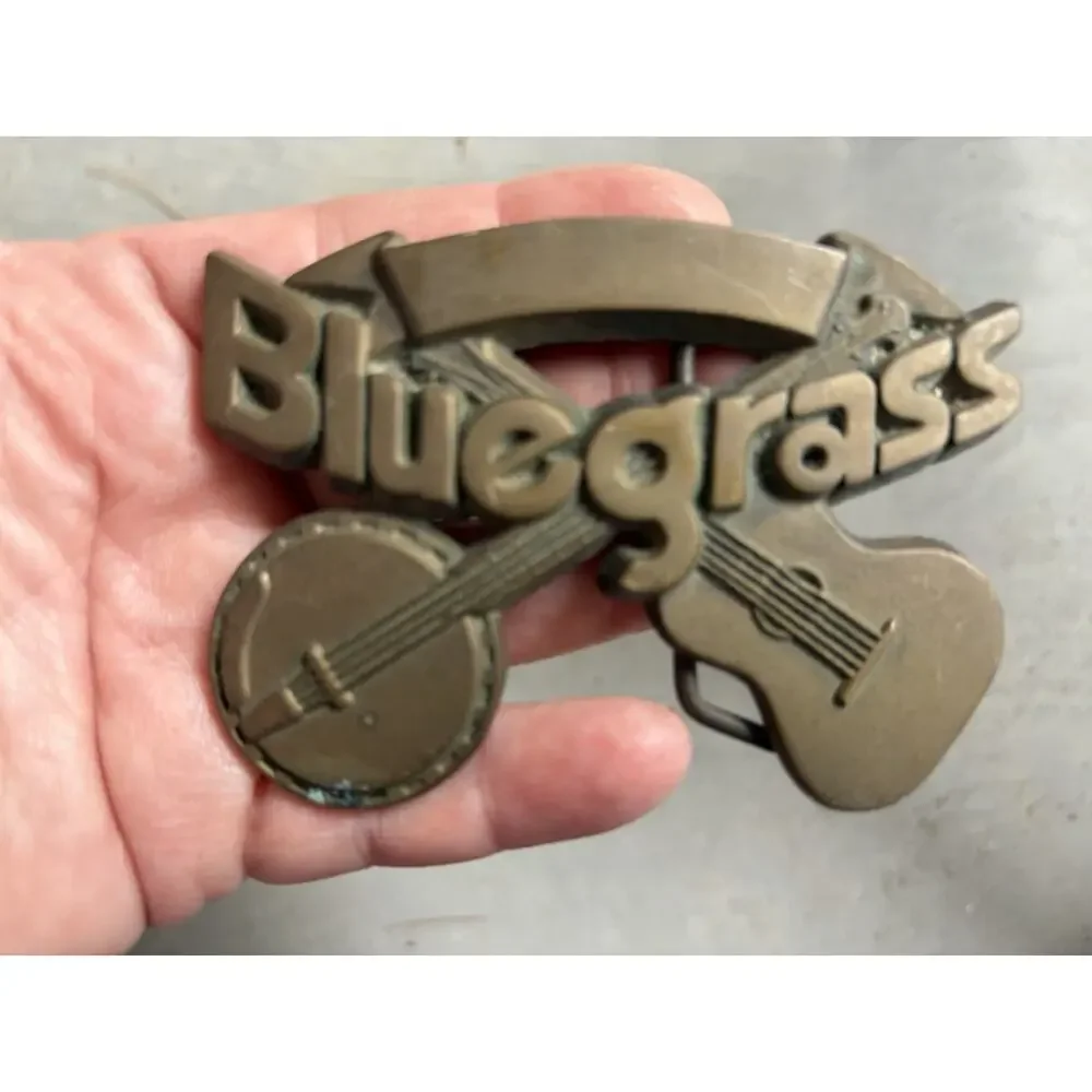 1980 Vintage Baron Buckles “Bluegrass” Brass Belt Buckle Guitar Banjo Country